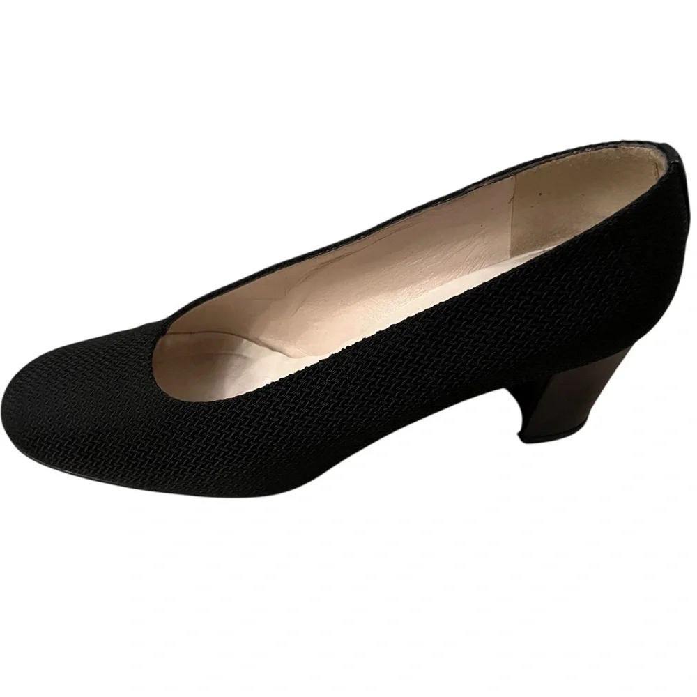 Stuart Weitzman Black Herringbone Block Heel Fabric Heels - Size 9